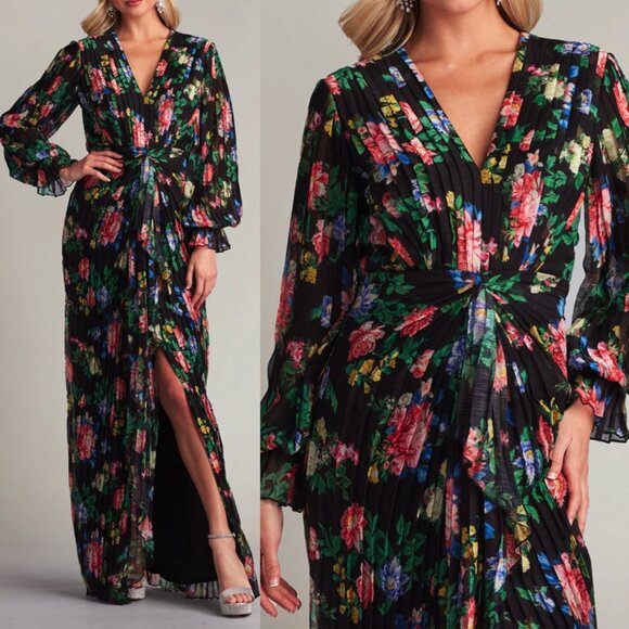 NWT Tadashi Shoji Milo Pleated Chiffon Floral Print Gown Dress CCP22075L size 2